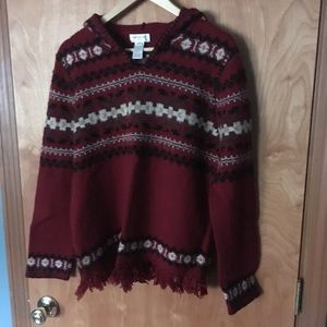Wool Burgundy Fair-Isle Midi Hooded Sweater